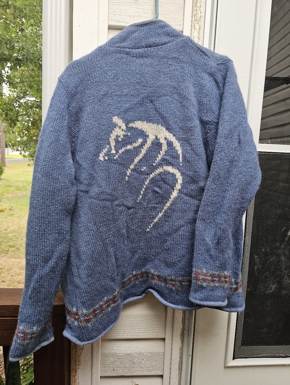 VTG Lost Horizons Fleece Lined Wool Sweater Coat XL Hand Knit Nepal Wild Mustang